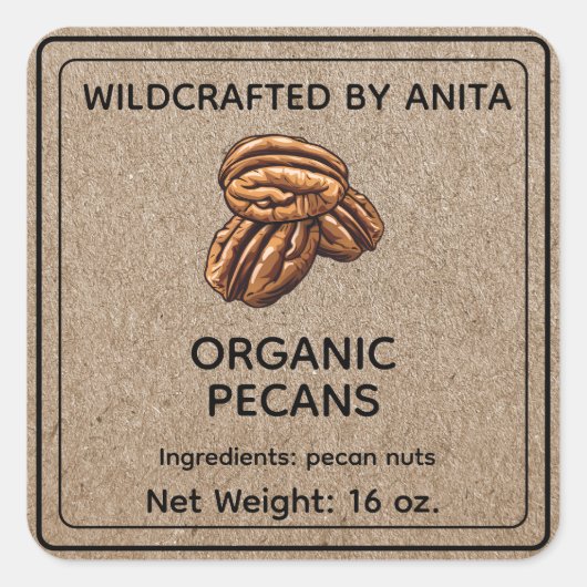 Bio Pecan Nuts Kraft Paper Style Quadratischer Aufkleber (Vorderseite)