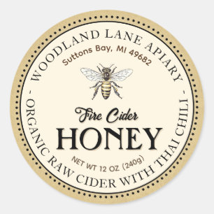 Bio Raw Fire Cider Honey Thai Chili Queen Bee Runder Aufkleber