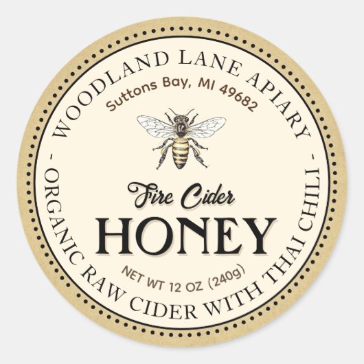 Bio Raw Fire Cider Honey Thai Chili Queen Bee Runder Aufkleber (Vorderseite)