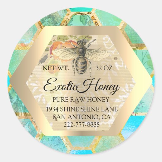 Bio Raw Honey Jar Honeybee Honeycomb Runder Aufkleber (Vorderseite)