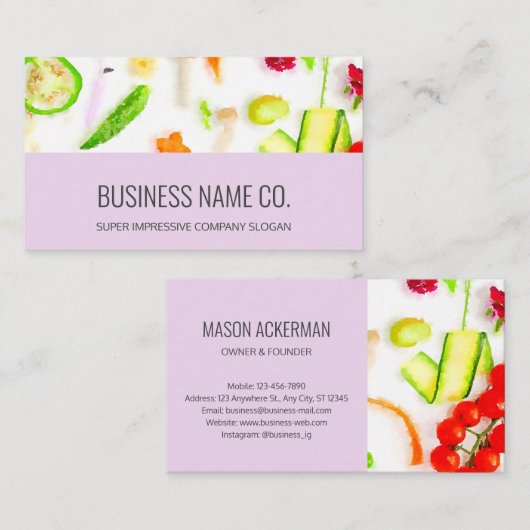 Bio Restaurant Business Cards / Violet BG Visitenkarte (Vorne/Hinten)