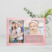 Bio Rosa Grunge 2 Foto Feiertagskarte (Stehend Vorderseite)