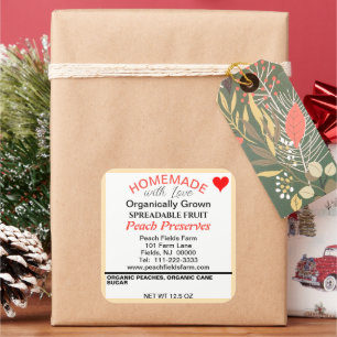 Bio Rotes Orange Peach Konservierungsstoff Quadratischer Aufkleber