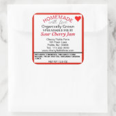 Bio Sour Cherry Jam Canning Name Quadratischer Aufkleber (Tasche)