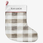 Bio Tan Cream Weiße Karierte Bordeaux Streifen Großer Weihnachtsstrumpf (Vorderseite)