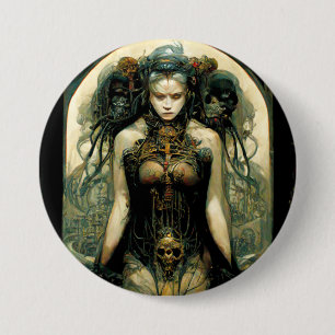 Bio Tech Woman Fantasy Sci-Fi Button