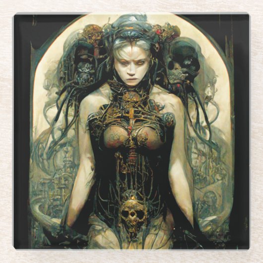 Bio Tech Woman Fantasy Sci-Fi Glasuntersetzer (Vorderseite)