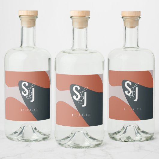 Bio Terracotta Blue Blush Wedding Alkoholflaschenetikett (Flaschen)