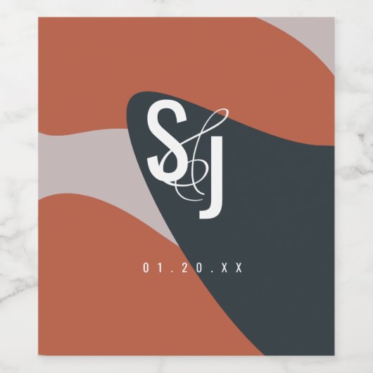 Bio Terracotta Blue Blush Wedding Weinetikett (Einzelnes Label)