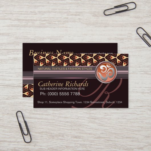Bio Tribal Textile Business Cards Visitenkarte (Vorderseite/Rückseite Beispiel)