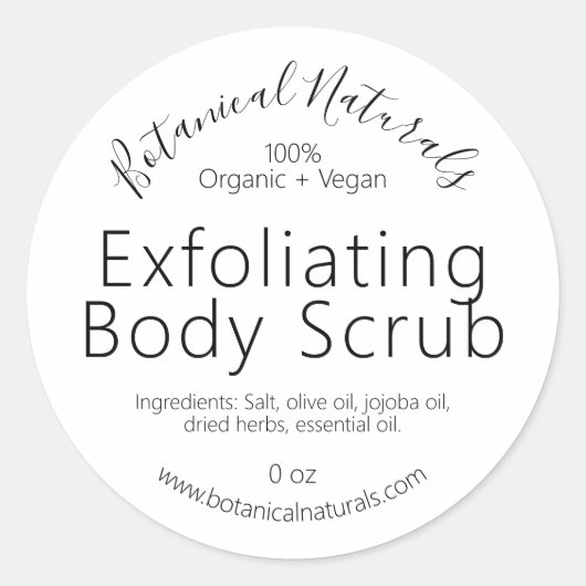 Bio, Vegane, handgefertigte Body-Scrub-Labels Runder Aufkleber (Vorderseite)