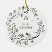 Bio Vogel Frohe Weihnachts-Custom-Text Keramik Ornament (Vorne)