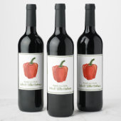 Bio Wasserfarbe Roter Glockenpfeffer Weinetikett (Flaschen)