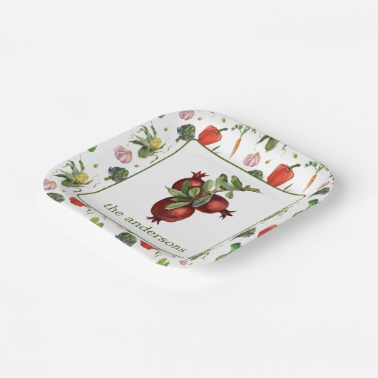 Bio Wasserfarbstoff-Granatapfel Pappteller (Gewinkelt)