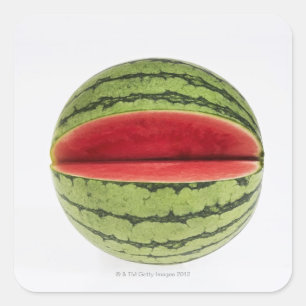Bio Wassermelone mit einer Scheibe schnitt in sie, Quadratischer Aufkleber