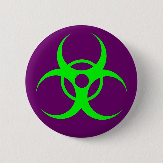 Biogefährdung-Grün auf lila Knopf Button (Vorderseite)