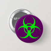 Biogefährdung-Grün auf lila Knopf Button (Vorne & Hinten)