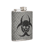 Biogefahrenzeichen und Schädel auf Stahl Flachmann (Rechts)