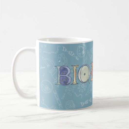 Biologiekarten und Typografie blau Kaffeetasse (Links)