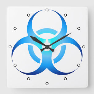 Biologische Biogefährdung Symbol blau mit Punkten Quadratische Wanduhr
