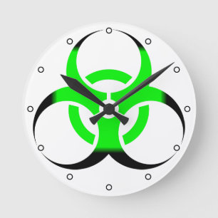 Biologische Biogefährdung Symbol grün und schwarz  Runde Wanduhr