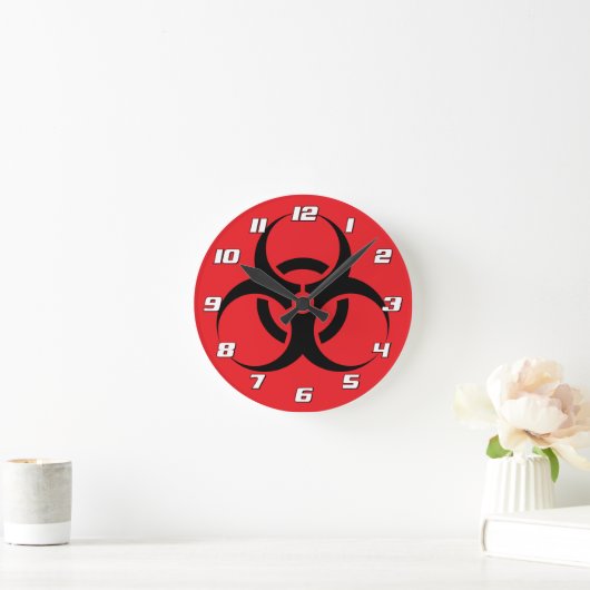Biologische Biogefährdung Symbol schwarz auf roten Runde Wanduhr (Zuhause)
