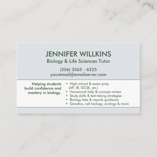 Biologische naturwissenschaftliche Unterrichtsdien Visitenkarte (Rückseite)