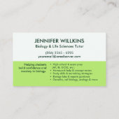 Biologische naturwissenschaftliche Unterrichtsdien Visitenkarte (Rückseite)