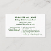 Biologische naturwissenschaftliche Unterrichtsdien Visitenkarte (Rückseite)
