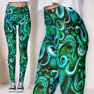 Biolumineszente Meerhexe   Türkisgrüner Kraken Leggings