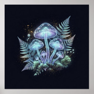 Biolumineszente Pilze Farne Fantasy-Kunst Poster