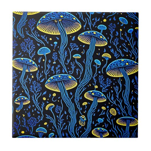Biolumineszenz Magie: Neon Mushroom Fliese (Vorderseite)