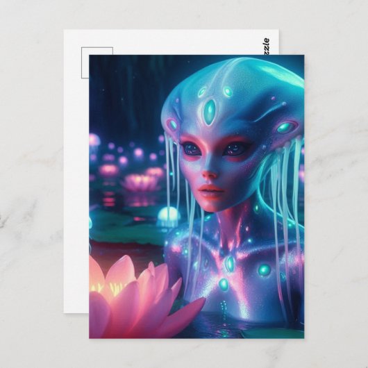 Biolumineszenz-Schwimmbad-Alien Postkarte (Vorne/Hinten)