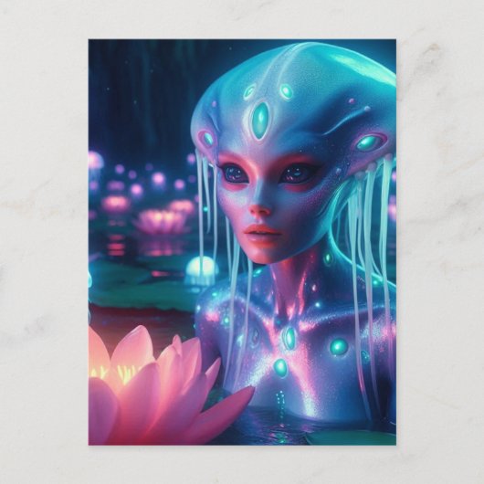 Biolumineszenz-Schwimmbad-Alien Postkarte (Vorderseite)