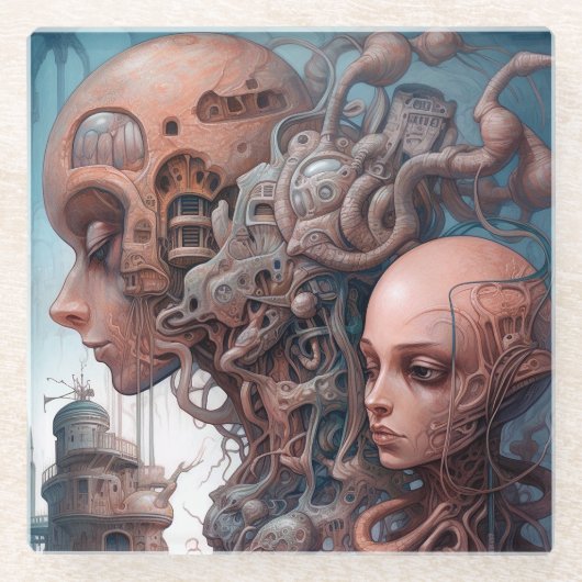 Biomechanische Leiter Surreal Art Glasuntersetzer (Vorderseite)