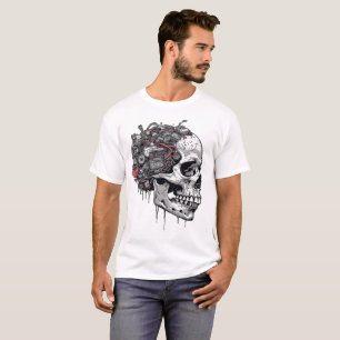 Biomechanischer Cyberpunk-Cyborg-Schädelmotor T-Shirt