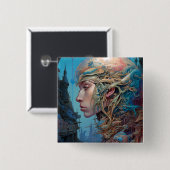 Biomechanischer Leiter Surreal Sci-Fi Art Button (Vorne & Hinten)