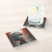 Biomechanischer Leiter Surreal Sci-Fi Art Glasuntersetzer (Schrägansicht)