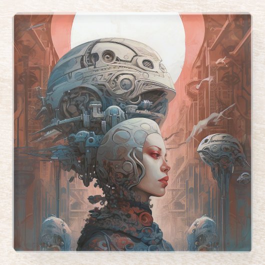 Biomechanischer Leiter Surreal Sci-Fi Art Glasuntersetzer (Vorderseite)
