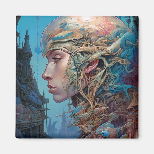 Biomechanischer Leiter Surreal Sci-Fi Art Magnet (Vorne)