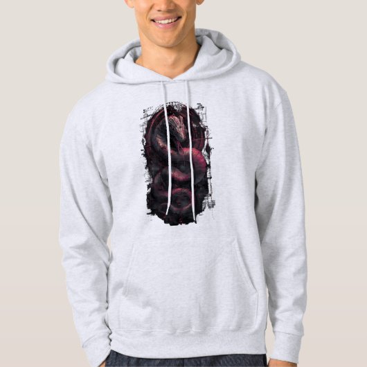 Biomechanischer Schlangenmuster Rot-Schwarzer Tech Hoodie (Vorderseite)