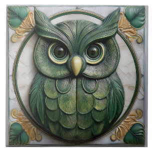 Biophile grüne Art Nouveau-Eule mit falschem Relie Fliese