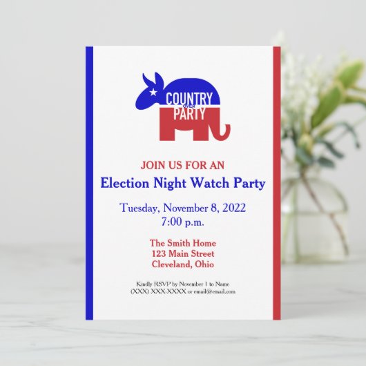 Bipartisan Election Night Watch Party Einladung (Stehend Vorderseite)