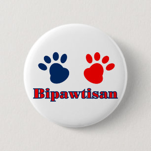 Bipawtisan Funny Dog Paws in Red Blue Policies Button