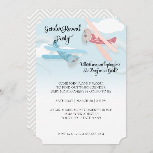 Biplane Airplane Baby Gender Reveal Party Invites Einladung (Vorne/Hinten)
