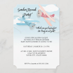 Biplane Airplane Baby Gender Reveal Party Invites Einladung