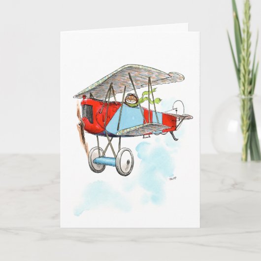 Biplane Bunny Card Karte (Vorderseite)