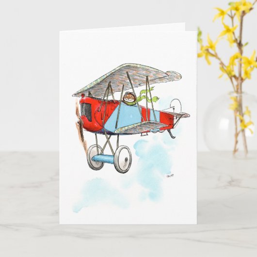 Biplane Bunny Card Karte (Gelbe Blume)