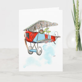 Biplane Bunny Card Karte