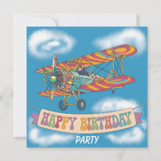 Biplane, die über dem Geburtstagsbanner fliegt Einladung